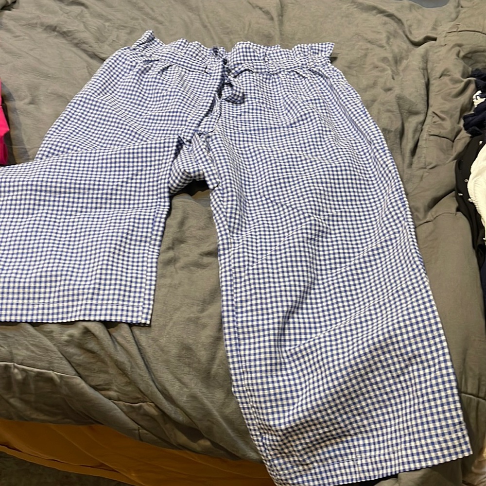 Joie blue and white checkered cropped wide leg pants